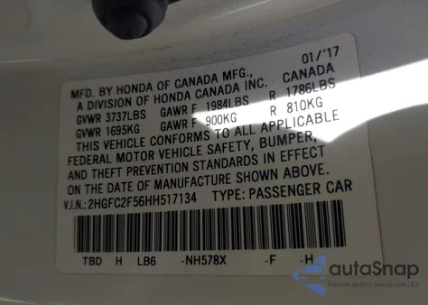2017 Honda Civic Lx from USA, damaged, VIN 2HGFC2F56HH517134